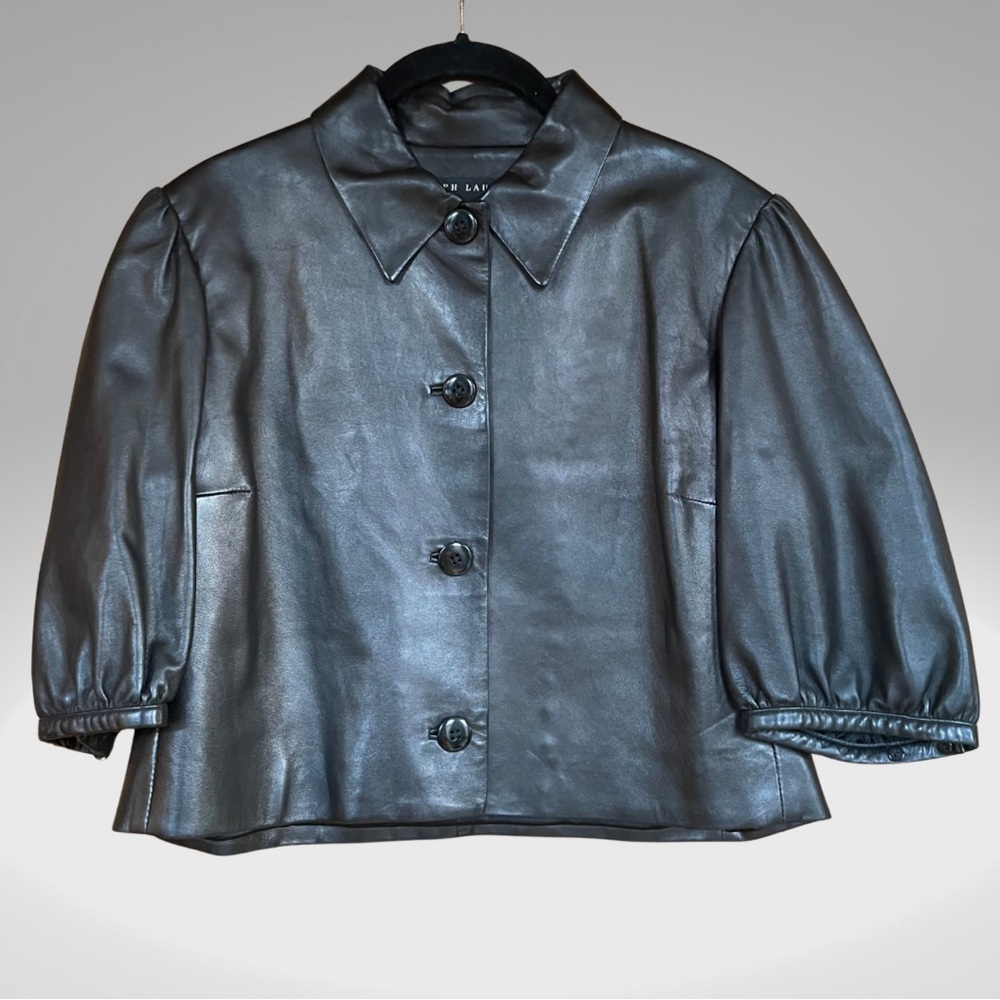 Ralph Lauren Black Label Black Leather Top with Short Sleeve